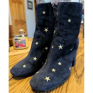 Lola Cruz Subra Womens Blue Suede Embroidered Stars Ankle Boots Blue‎ Size 8.5